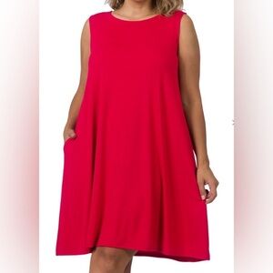 Zenana Red Sleeveless Flared Dress with Side Pockets
